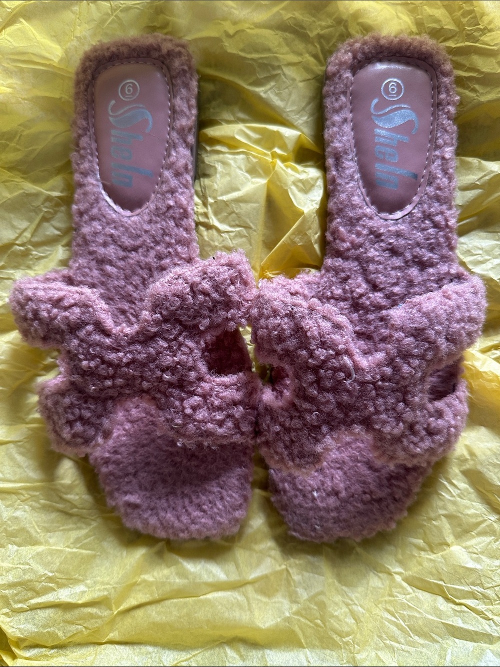 Mauve Pink Fuzzy Crisscross Slide Slippers